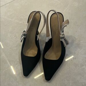 Dior Black and Cream Slingback Heels